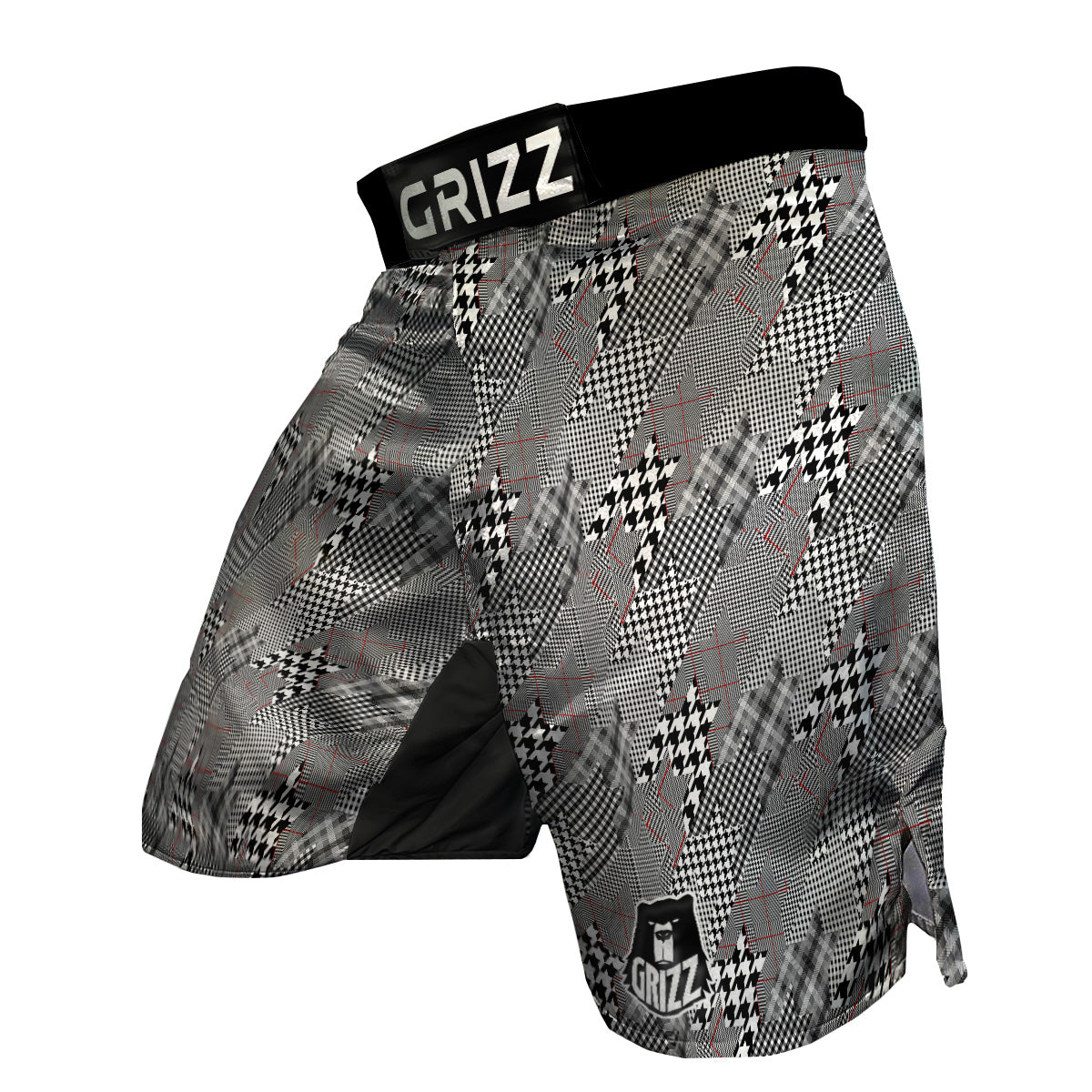 Geometrical Houndstooth Patchwork Print Pattern MMA Shorts-grizzshop