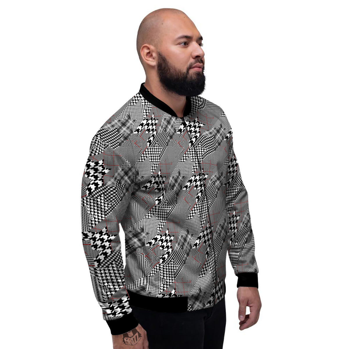 Geometrical Houndstooth Patchwork Print Pattern Men's Bomber Jacket-grizzshop