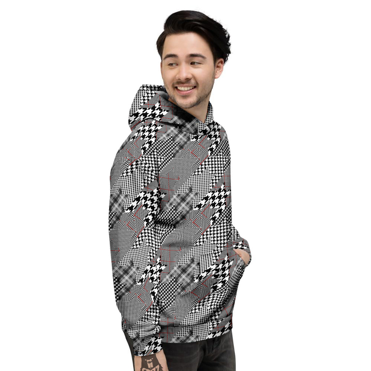 Geometrical Houndstooth Patchwork Print Pattern Men's Hoodie-grizzshop