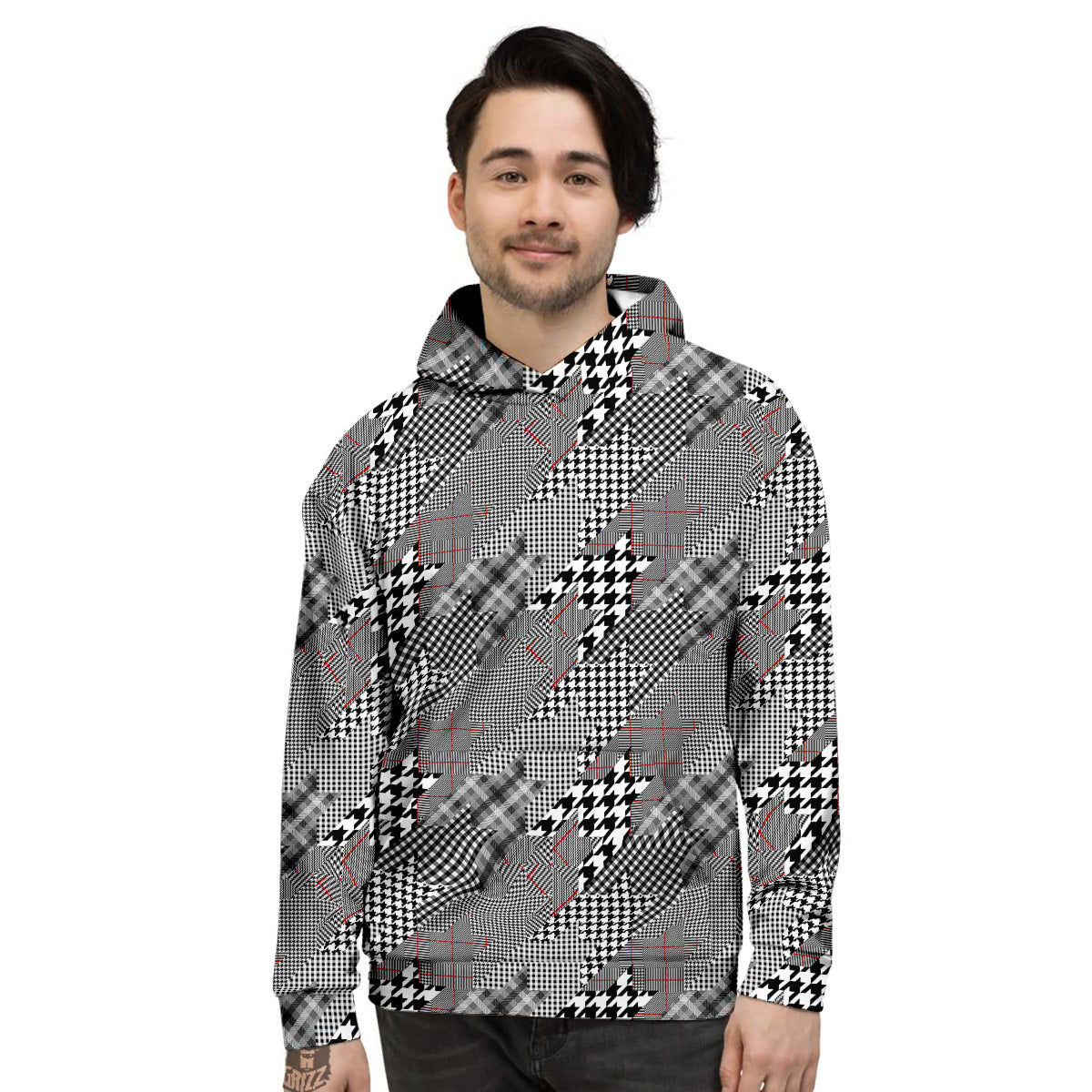 Geometrical Houndstooth Patchwork Print Pattern Men's Hoodie-grizzshop