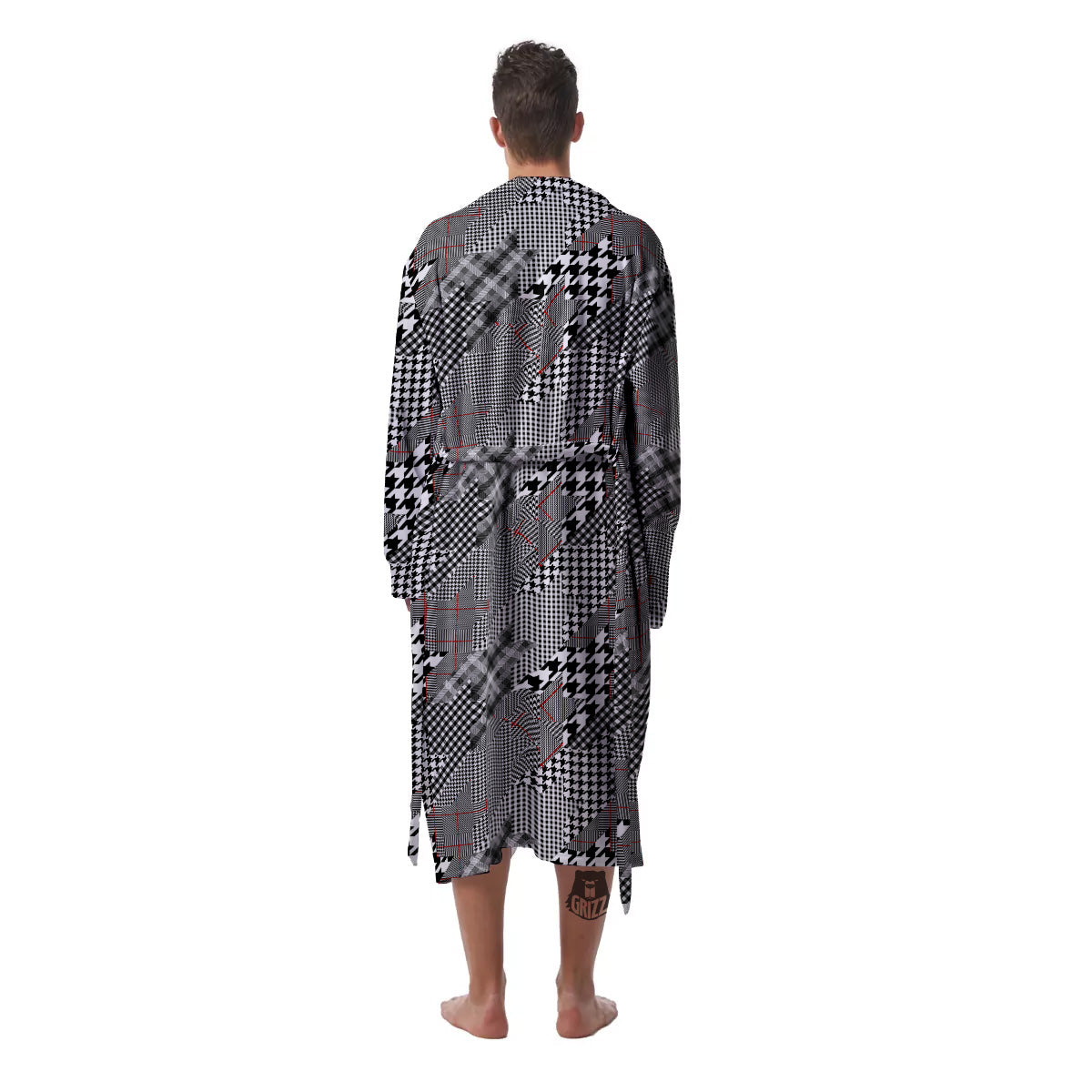 Geometrical Houndstooth Patchwork Print Pattern Men's Robe-grizzshop
