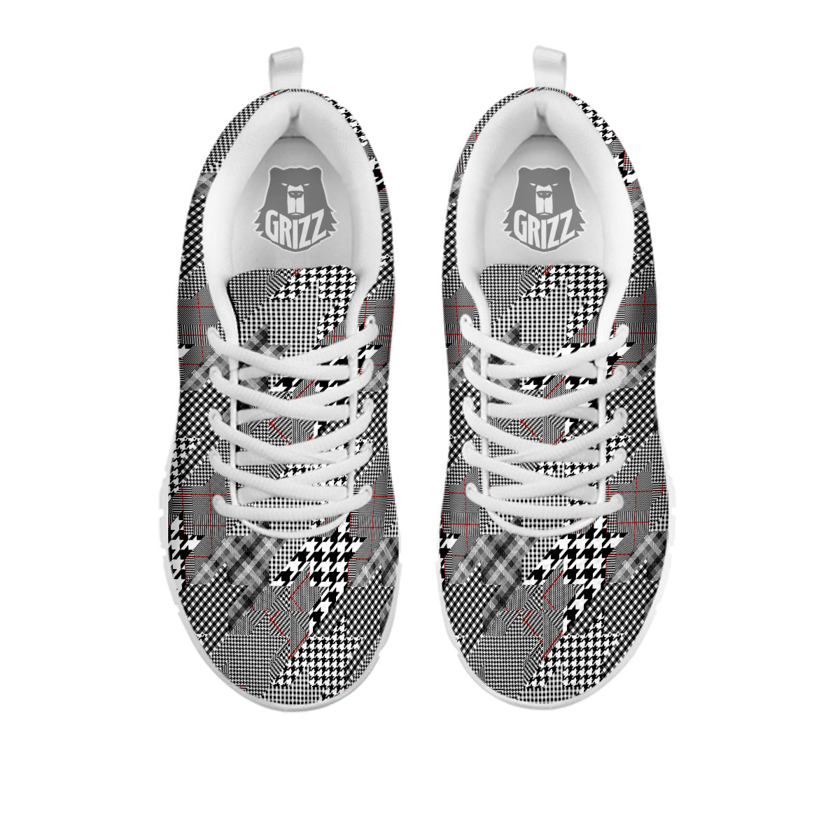 Geometrical Houndstooth Patchwork Print Pattern White Sneaker-grizzshop