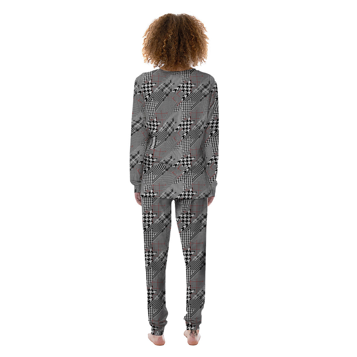 Geometrical Houndstooth Patchwork Print Pattern Women's Pajamas-grizzshop