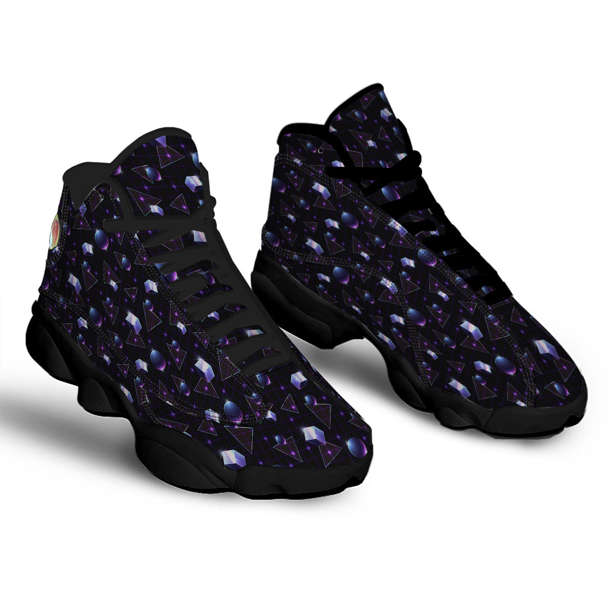 Geometry 80's Style Print Pattern Black Basketball Shoes-grizzshop