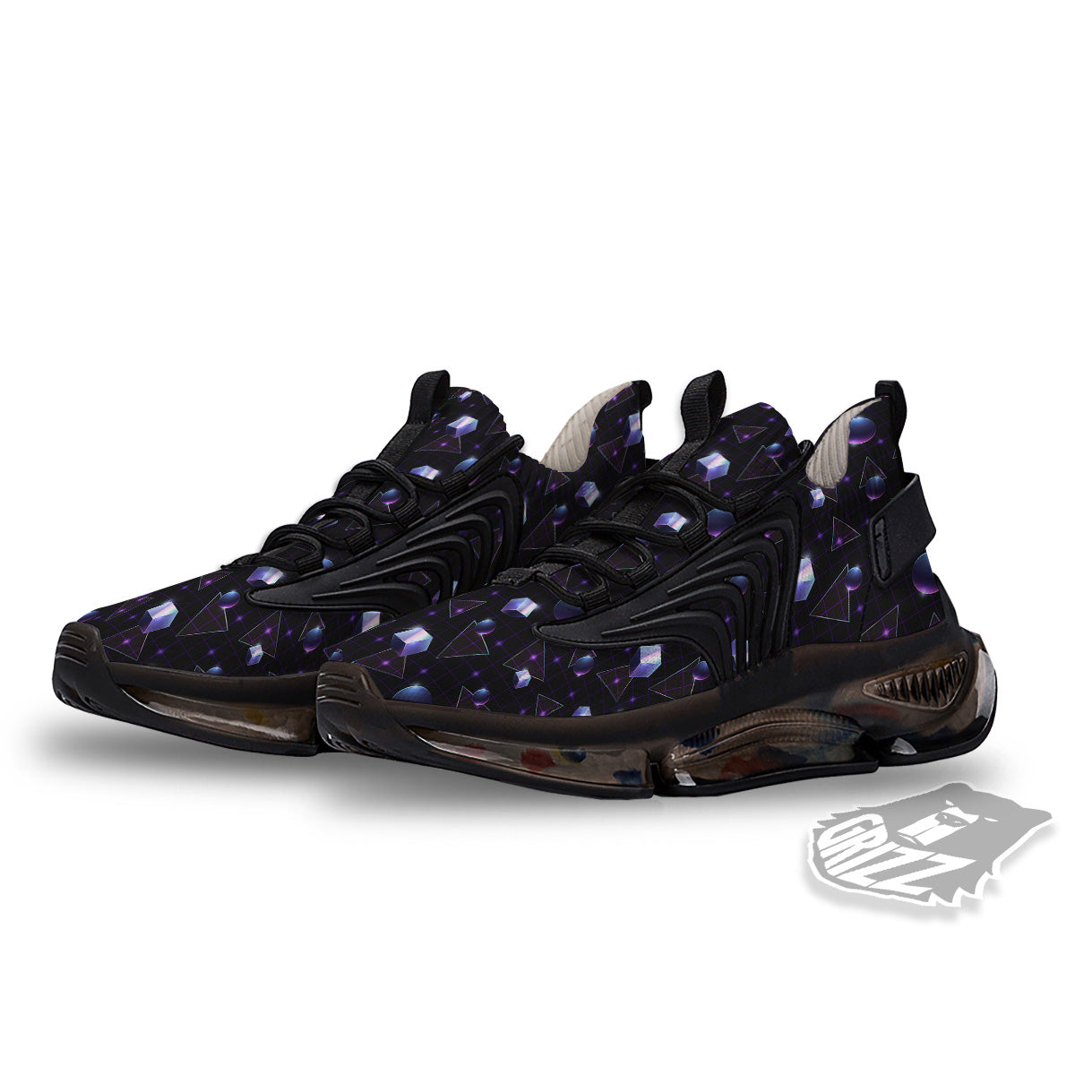 Geometry 80's Style Print Pattern Black Gym Shoes-grizzshop