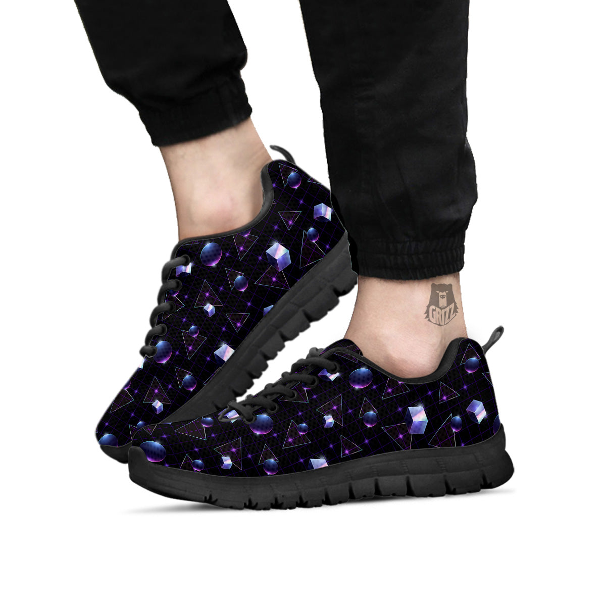 Geometry 80's Style Print Pattern Black Sneaker-grizzshop