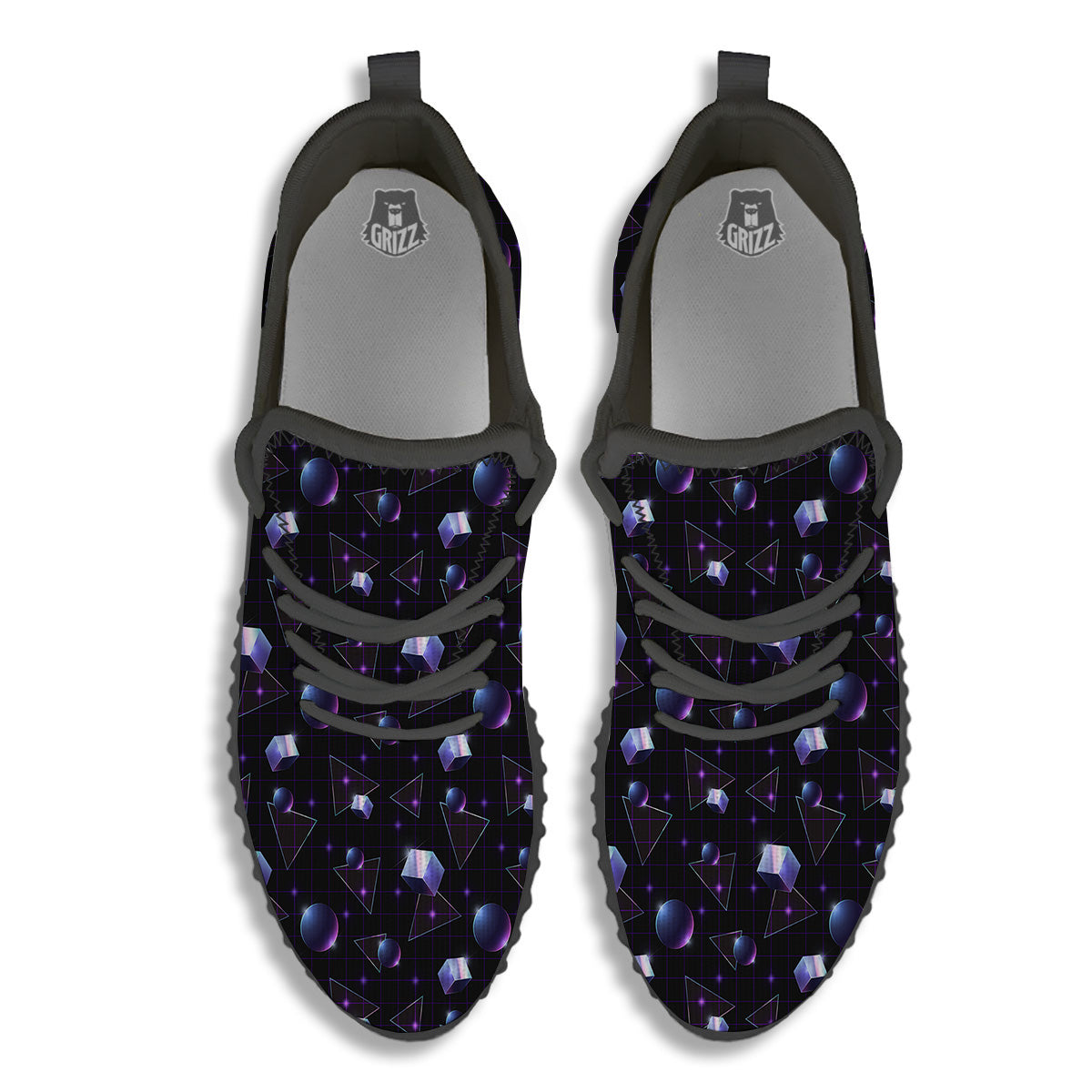 Geometry 80's Style Print Pattern Black Walking Shoes-grizzshop
