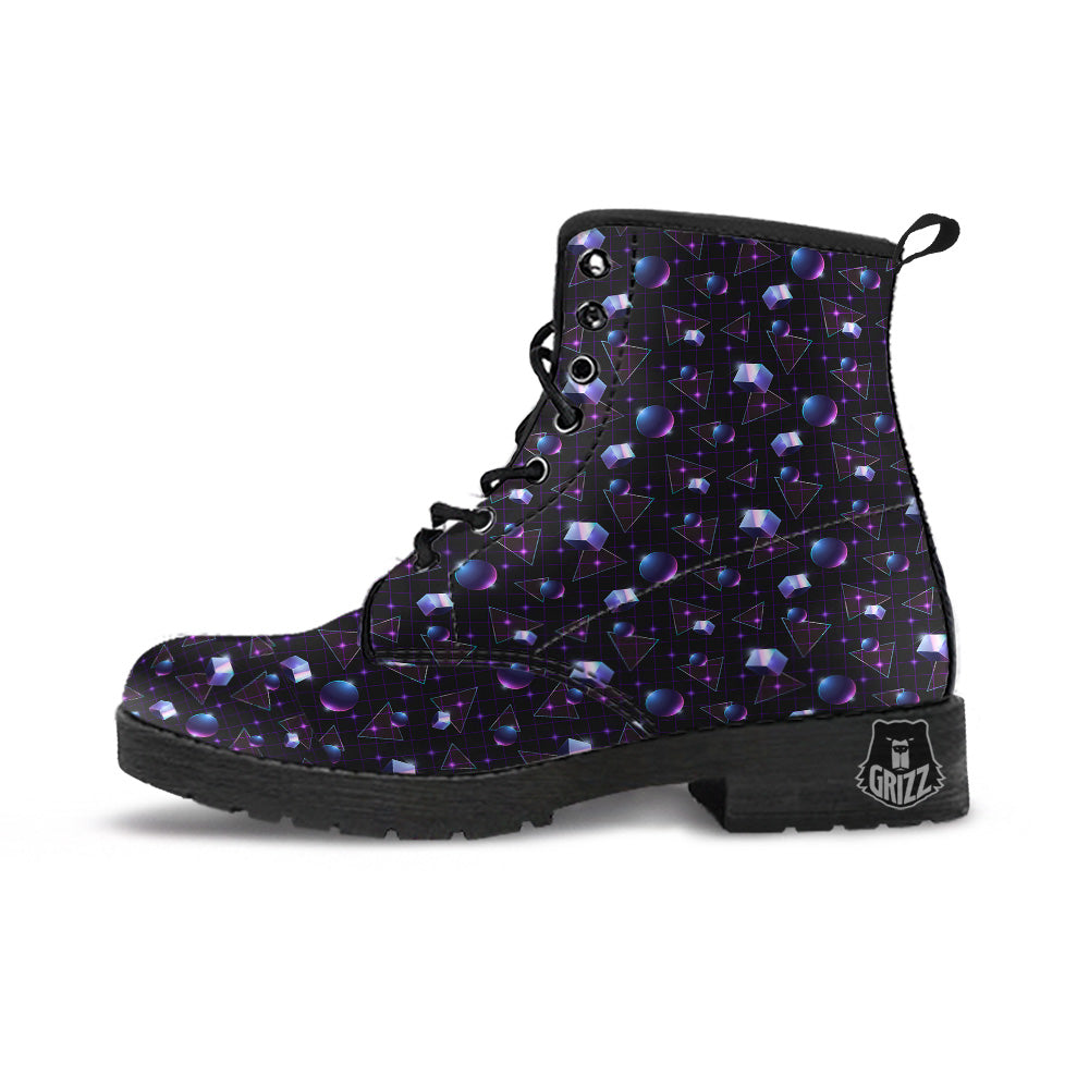 Geometry 80's Style Print Pattern Leather Boots-grizzshop