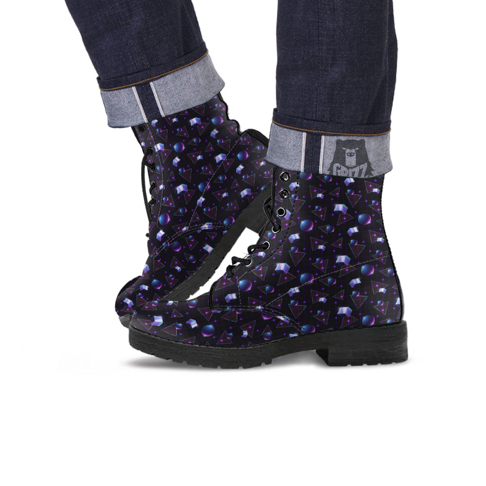 Geometry 80's Style Print Pattern Leather Boots-grizzshop