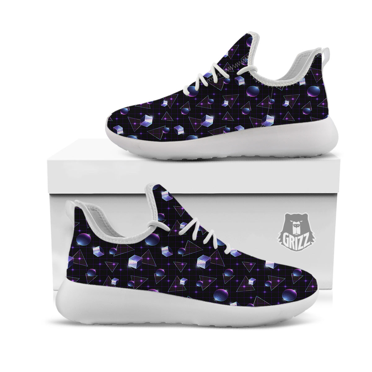 Geometry 80's Style Print Pattern White Athletic Shoes-grizzshop
