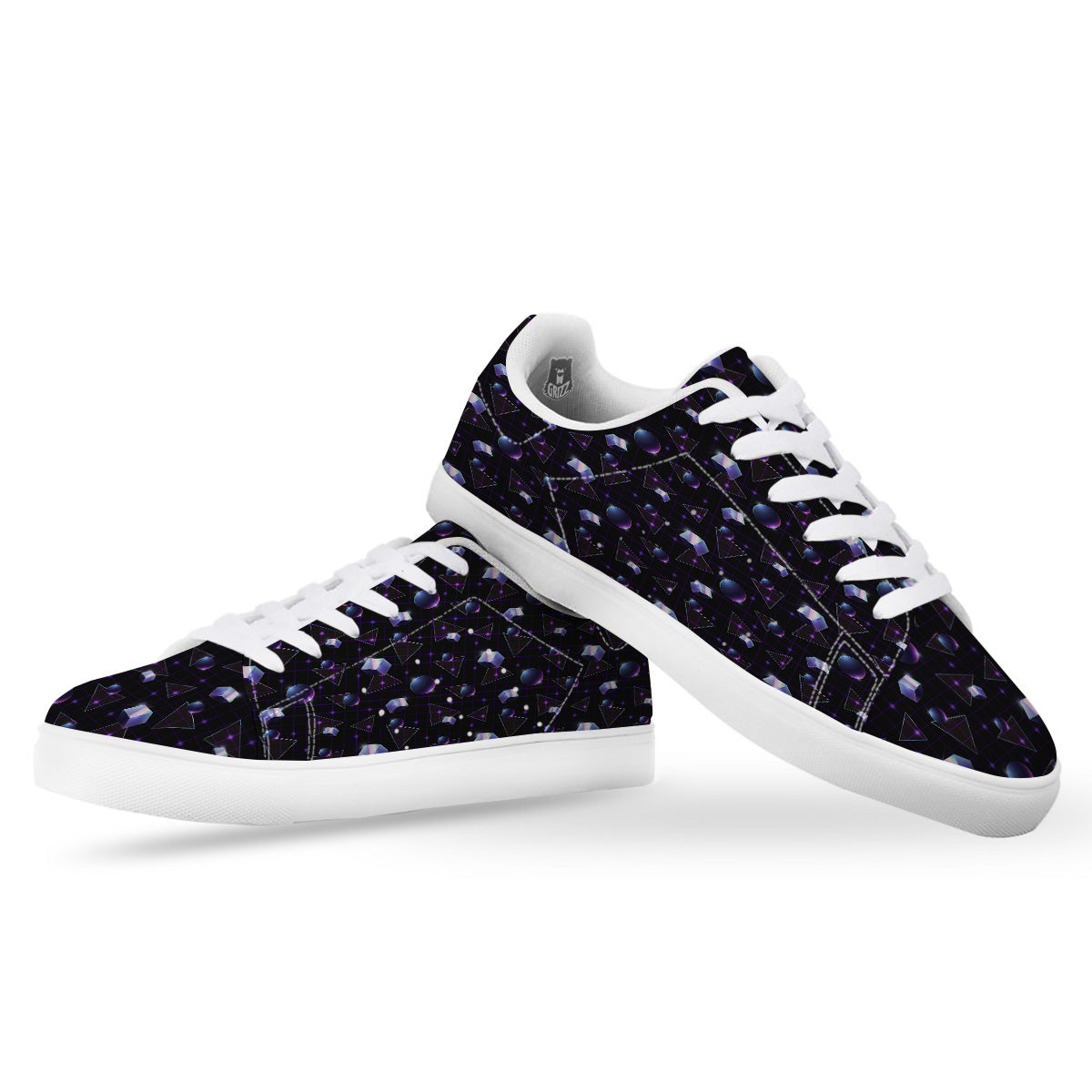 Geometry 80's Style Print Pattern White Low Top Sneakers-grizzshop