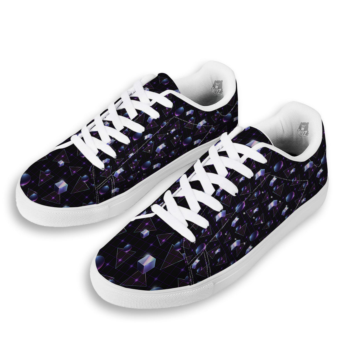 Geometry 80's Style Print Pattern White Low Top Sneakers-grizzshop