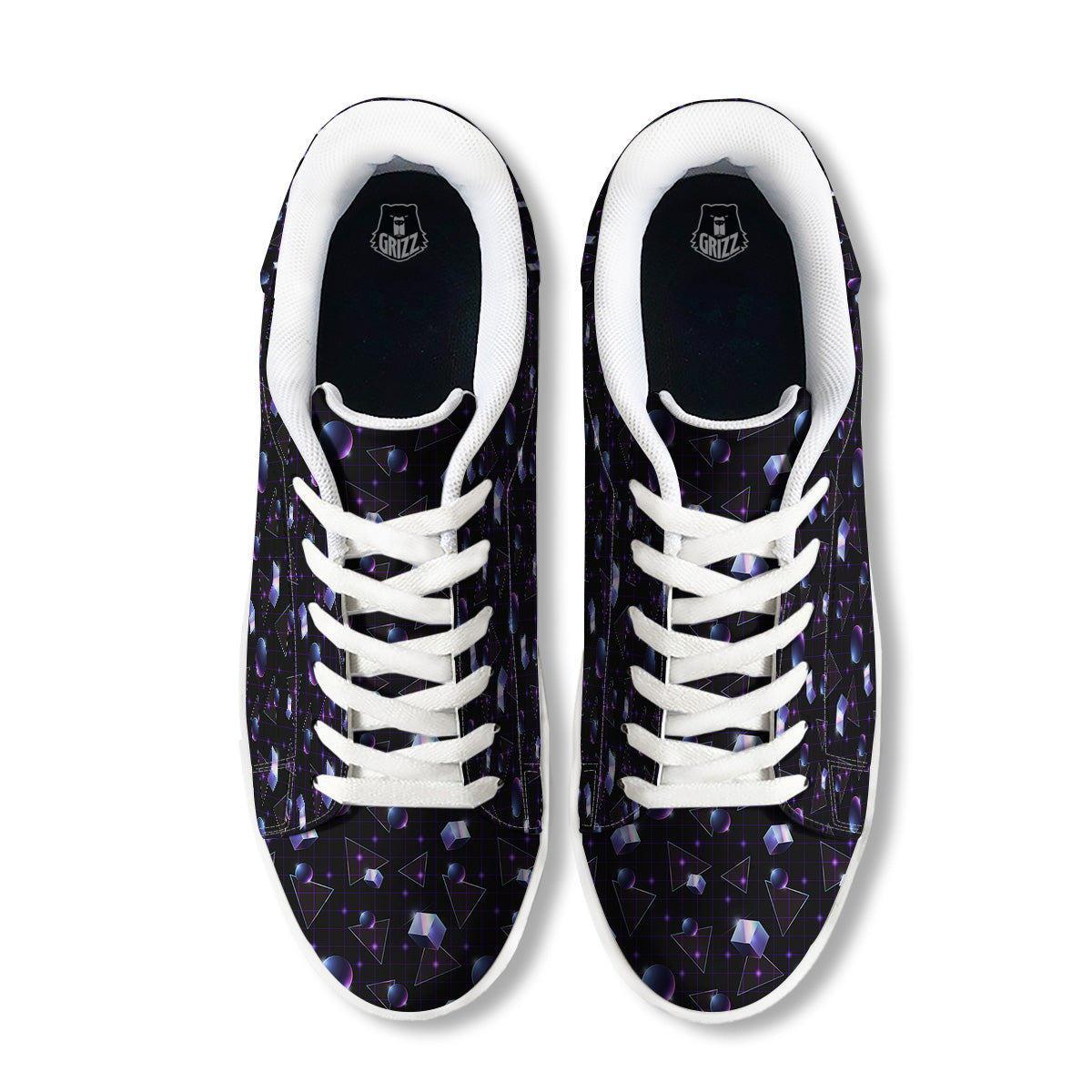 Geometry 80's Style Print Pattern White Low Top Sneakers-grizzshop
