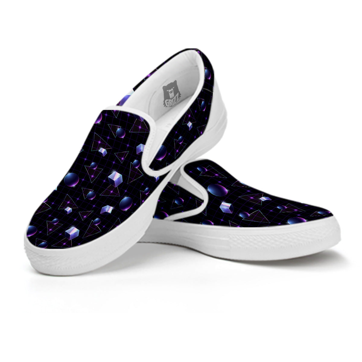 Geometry 80's Style Print Pattern White Slip On Shoes-grizzshop
