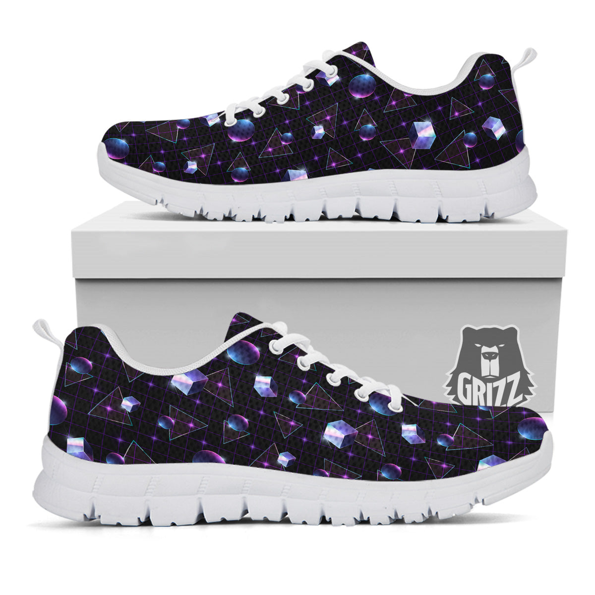 Geometry 80's Style Print Pattern White Sneaker-grizzshop