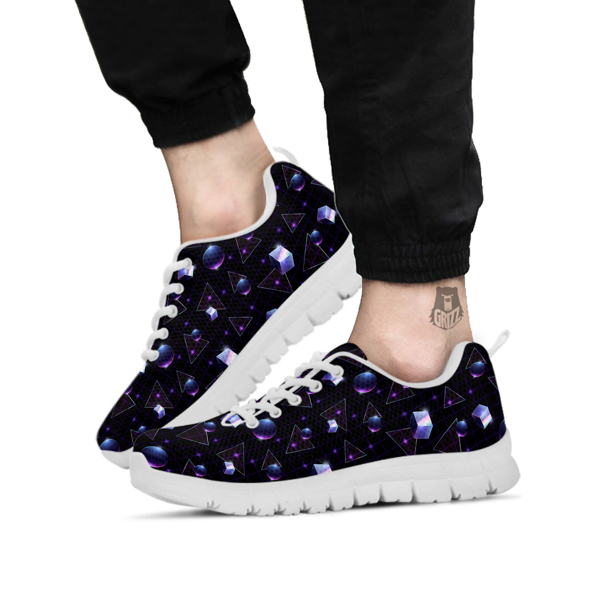 Geometry 80's Style Print Pattern White Sneaker-grizzshop