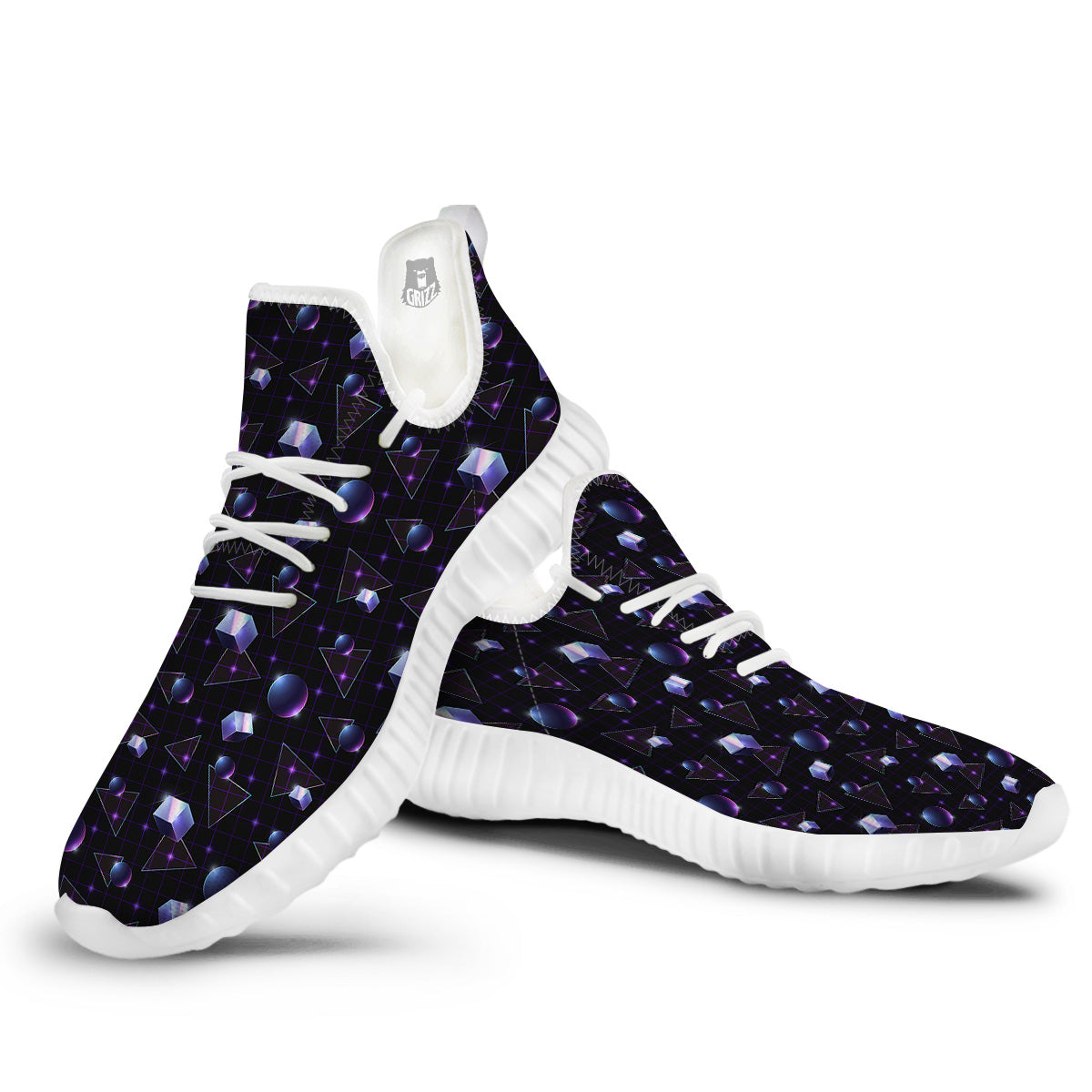Geometry 80's Style Print Pattern White Walking Shoes-grizzshop