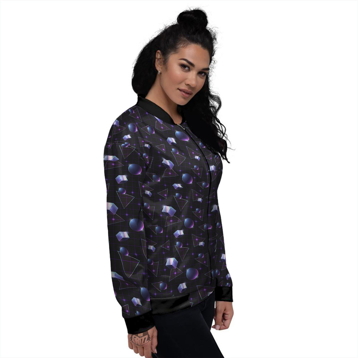 Geometry 80's Style Print Pattern Women's Bomber Jacket-grizzshop