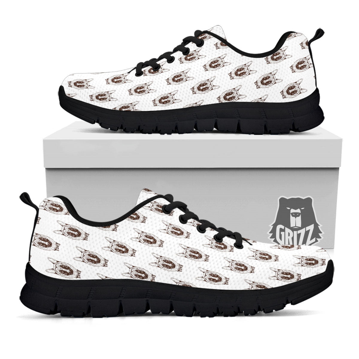 German Shepherd Drawing Print Pattern Black Sneaker-grizzshop