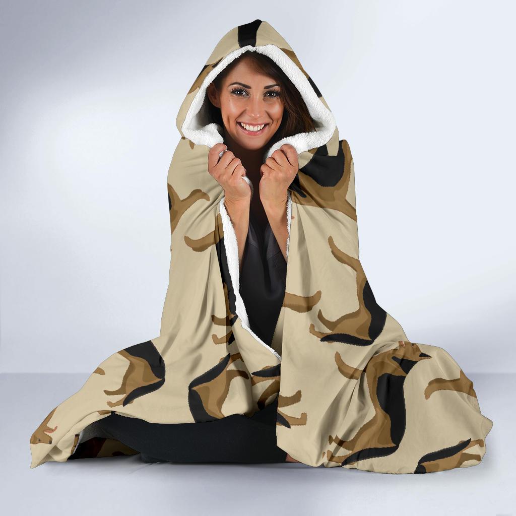 German Shepherd Pattern Print Hooded Blanket-grizzshop