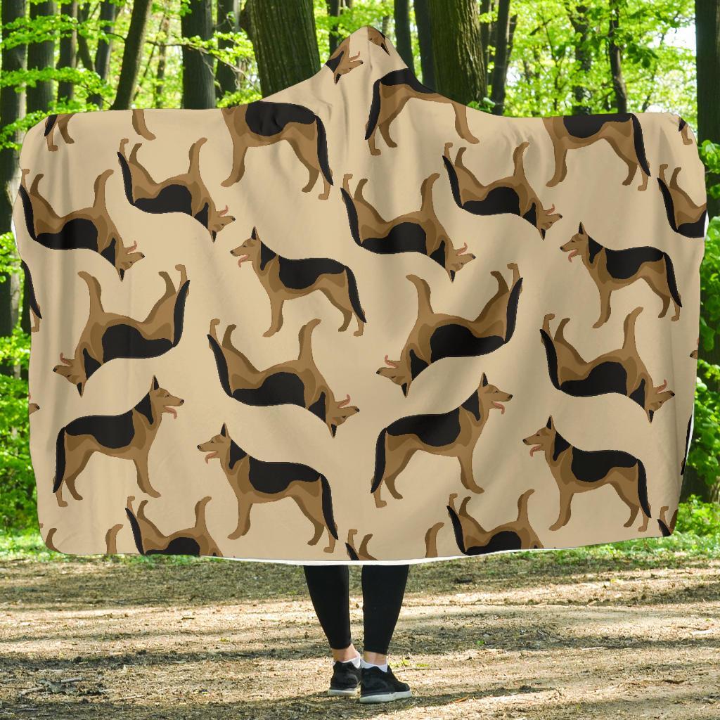 German Shepherd Pattern Print Hooded Blanket-grizzshop