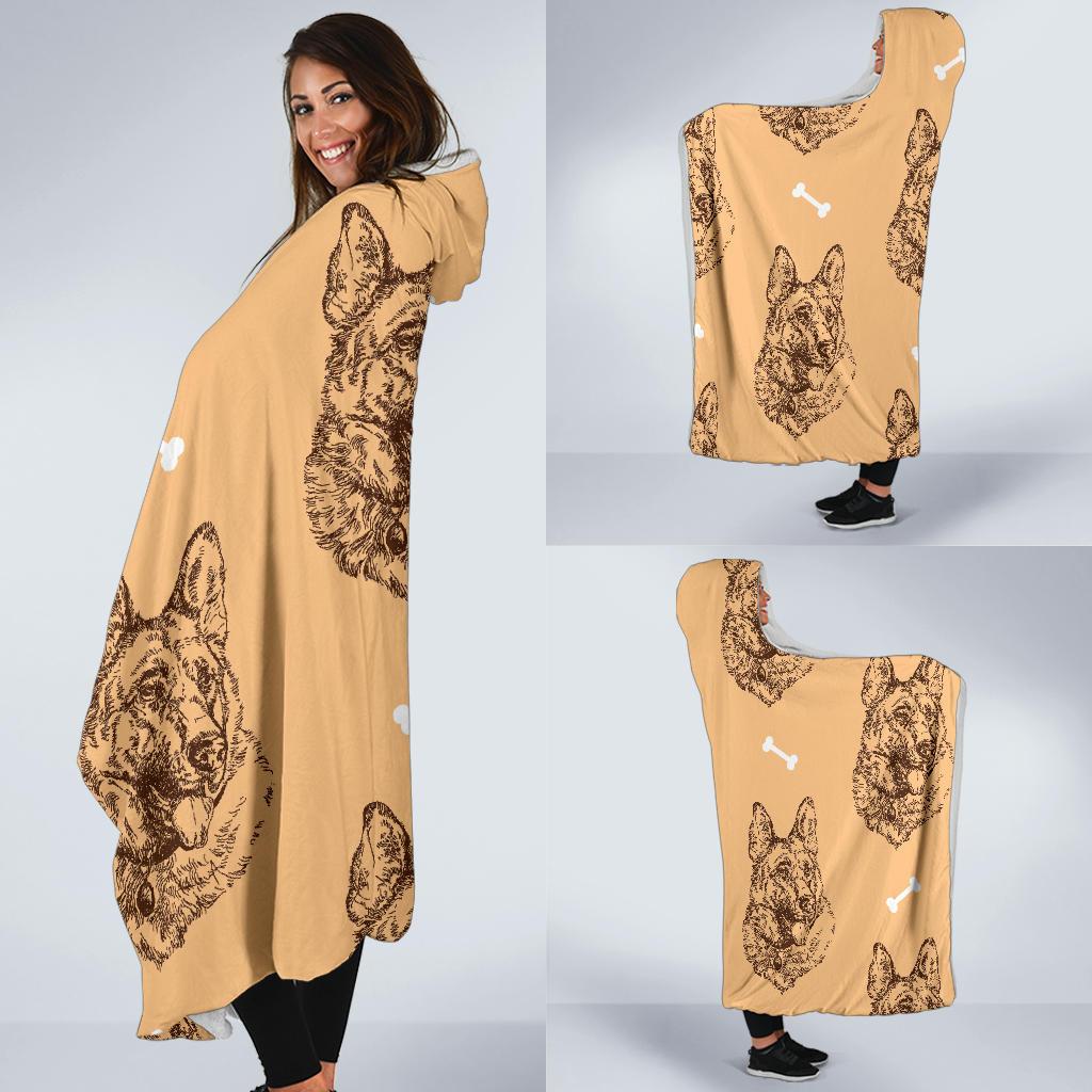 German Shepherd Print Pattern Hooded Blanket-grizzshop