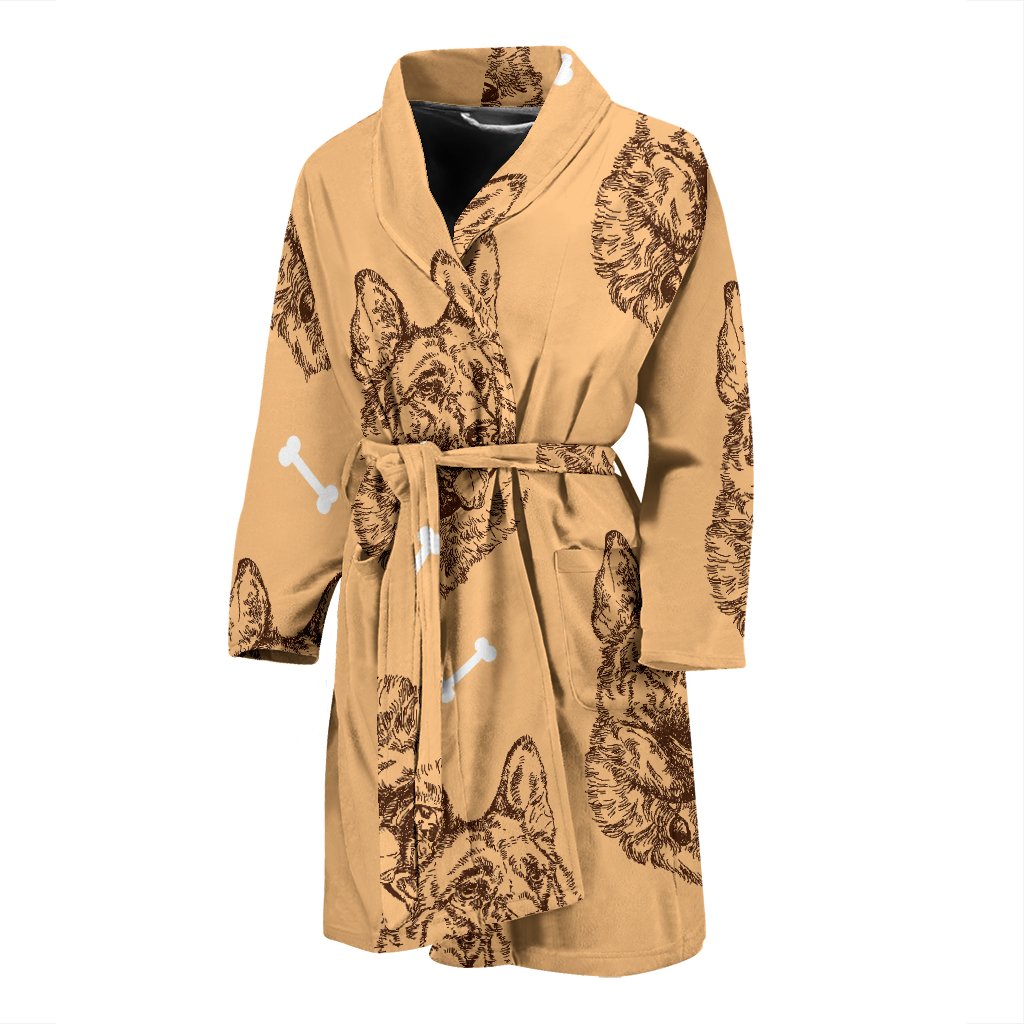 German Shepherd Print Pattern Men Long Robe-grizzshop