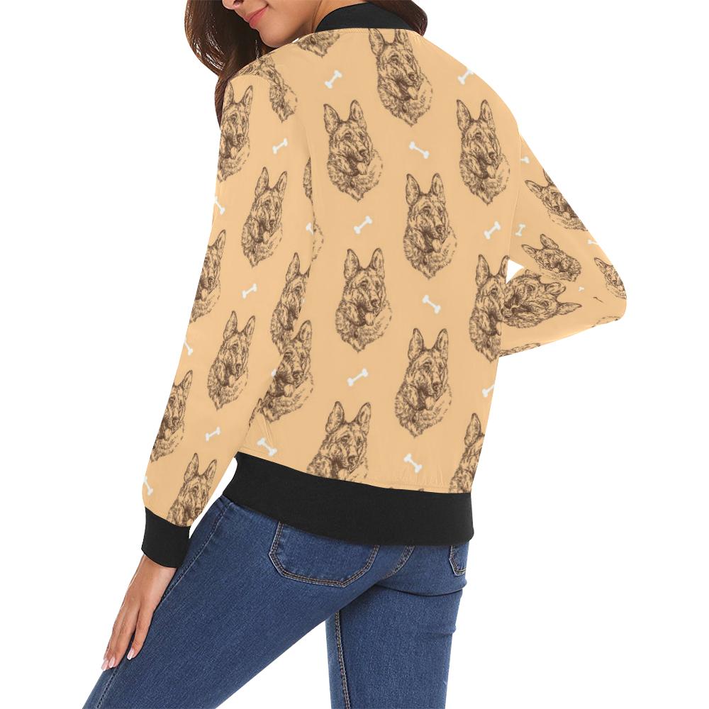 German Shepherd Print Pattern Women Casual Bomber Jacket-grizzshop