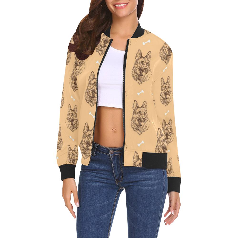 German Shepherd Print Pattern Women Casual Bomber Jacket-grizzshop