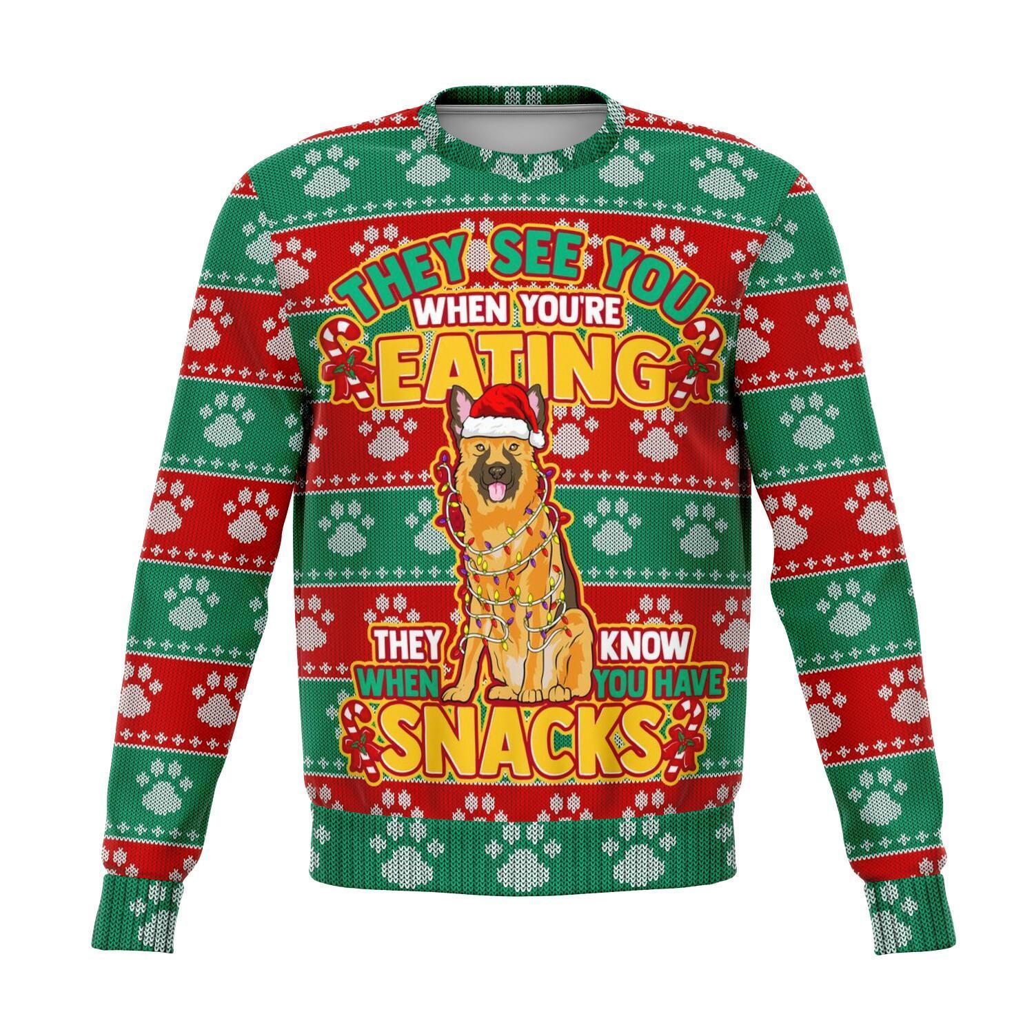 German Shepherd They Know When You Have Snacks Christmas Ugly Sweater-grizzshop