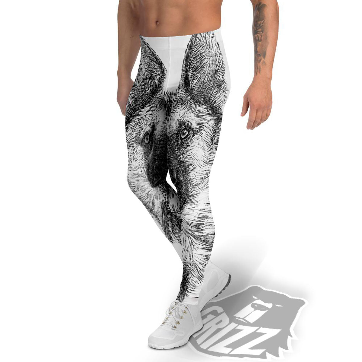 German Shepherd White And Black Print Men's Leggings-grizzshop