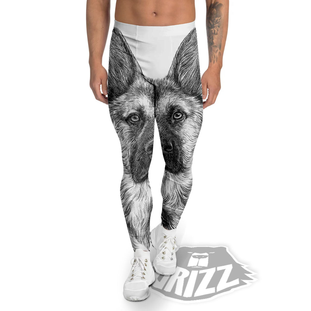 German Shepherd White And Black Print Men's Leggings-grizzshop