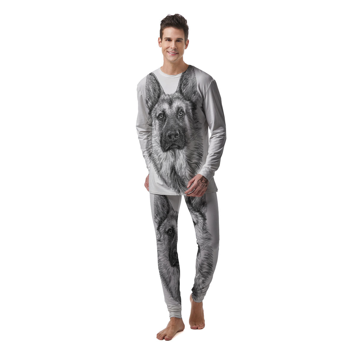 German Shepherd White And Black Print Men's Pajamas-grizzshop