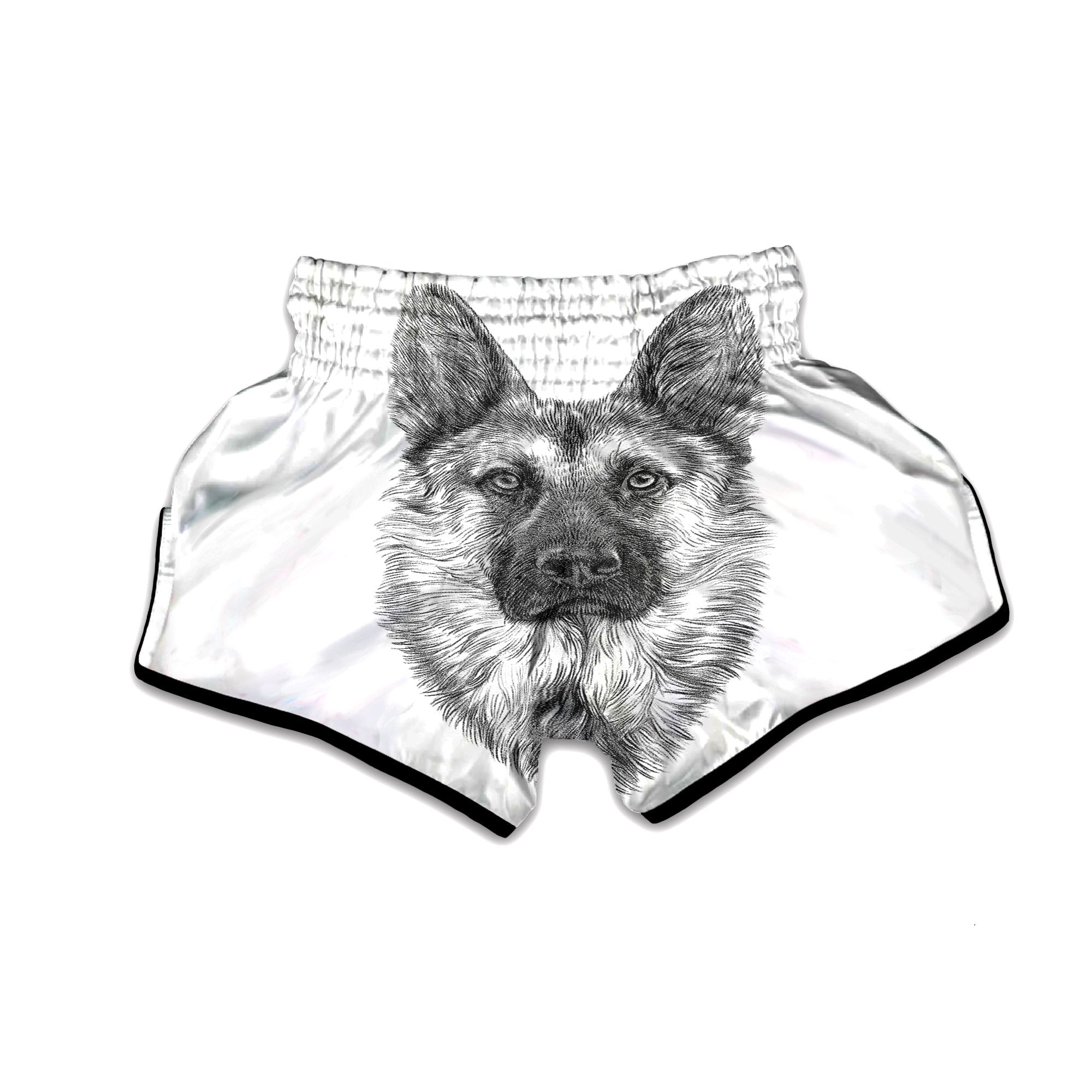 German Shepherd White And Black Print Muay Thai Boxing Shorts-grizzshop