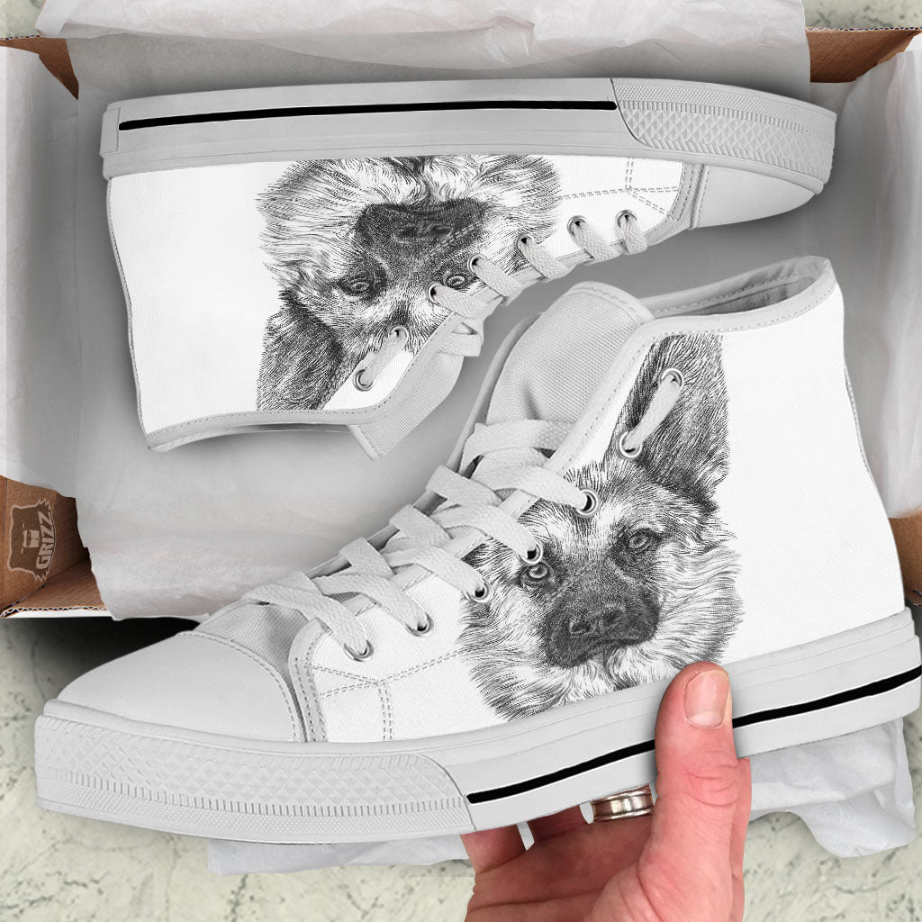 German Shepherd White And Black Print White High Top Shoes-grizzshop