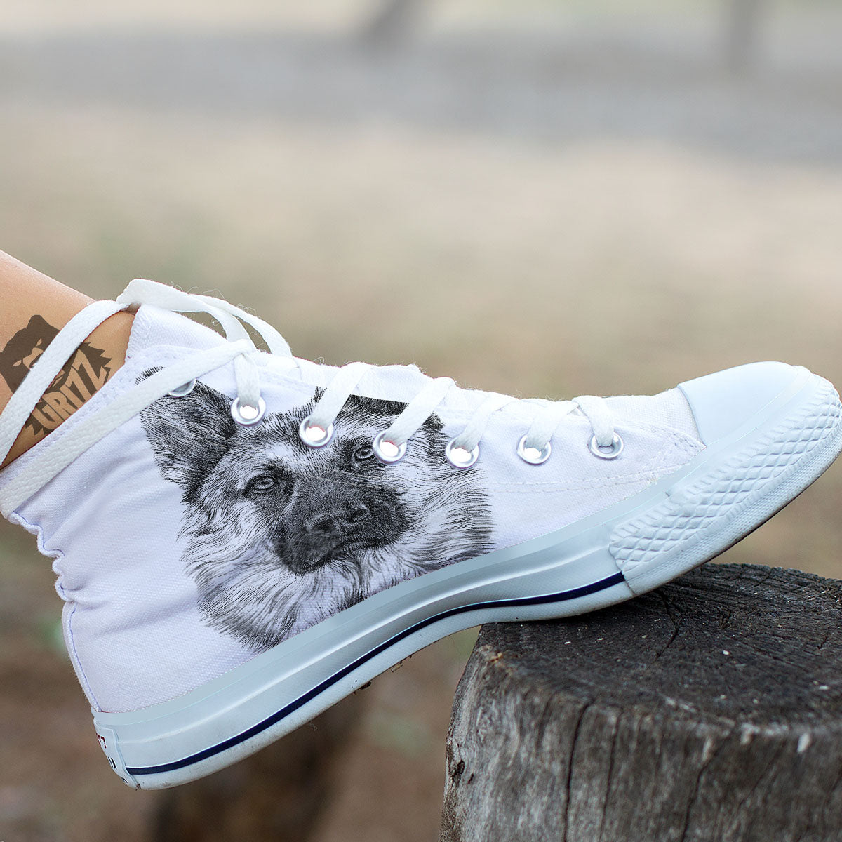 German Shepherd White And Black Print White High Top Shoes-grizzshop