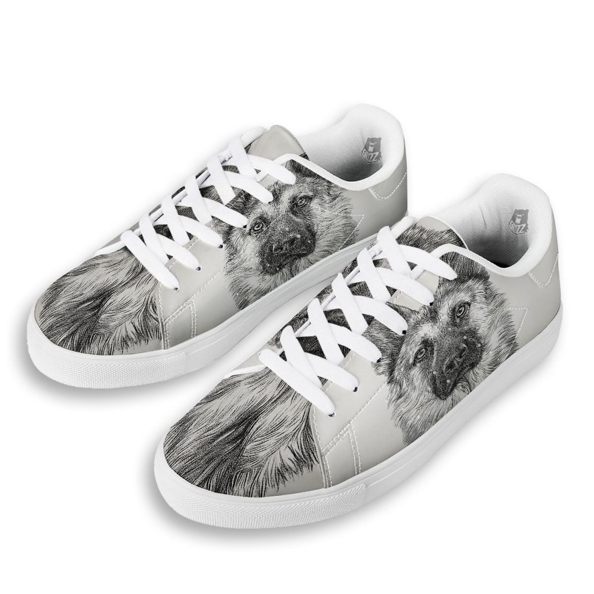 German Shepherd White And Black Print White Low Top Sneakers-grizzshop
