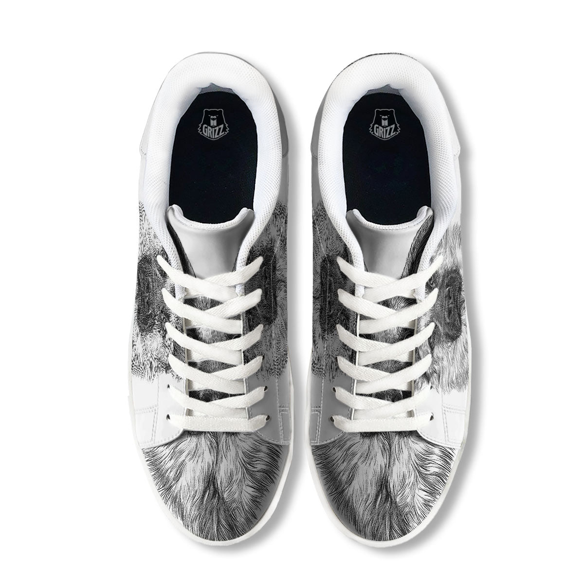 German Shepherd White And Black Print White Low Top Sneakers-grizzshop