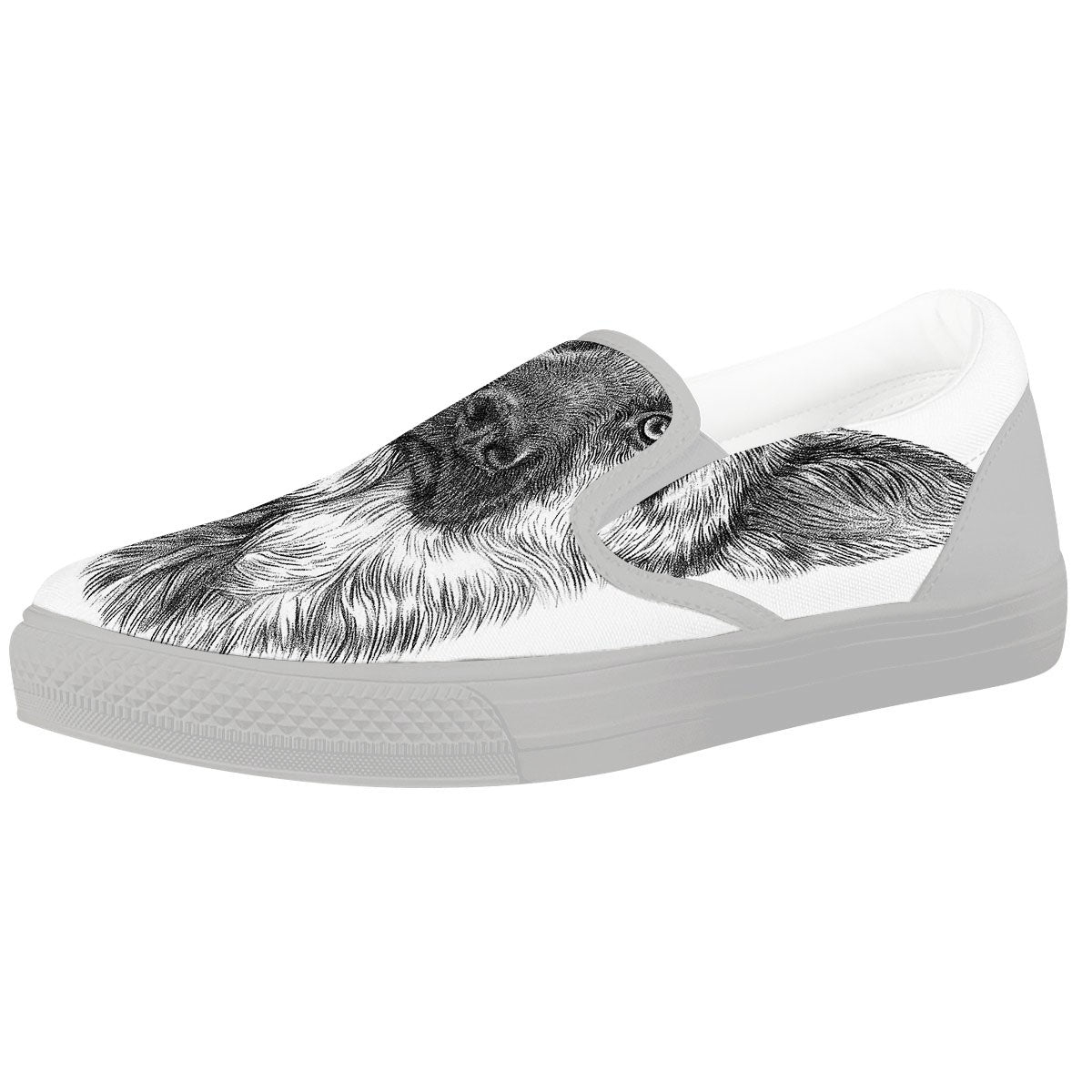 German Shepherd White And Black Print White Slip On Shoes-grizzshop