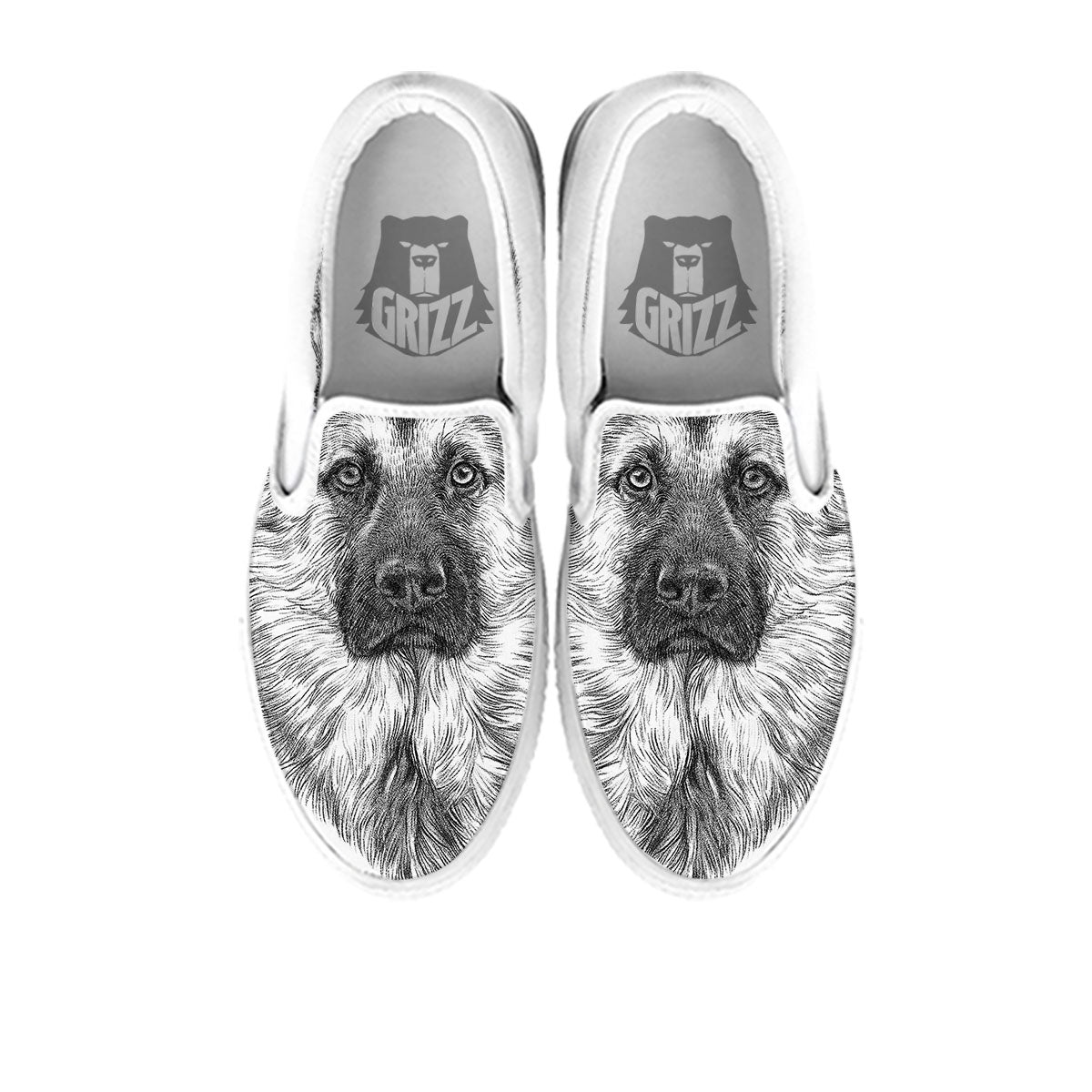 German Shepherd White And Black Print White Slip On Shoes-grizzshop