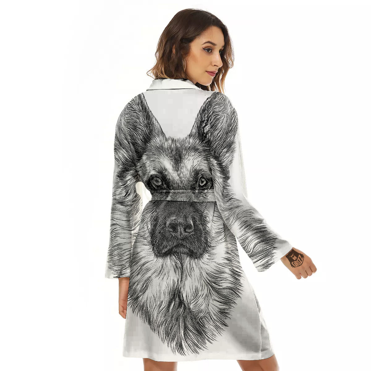 German Shepherd White And Black Print Women's Robe-grizzshop