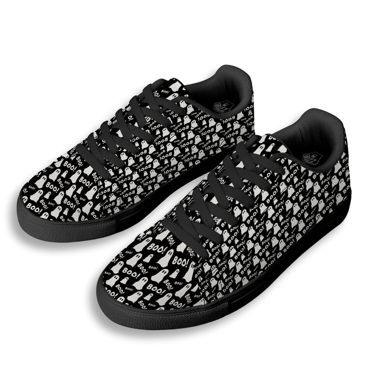 Ghost Cartoon Print Pattern Black Low Top Sneakers-grizzshop