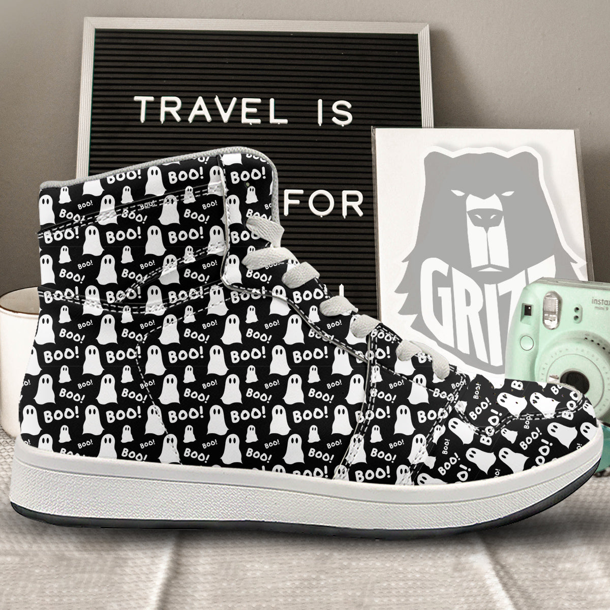 Ghost Cartoon Print Pattern High Top Sneakers-grizzshop