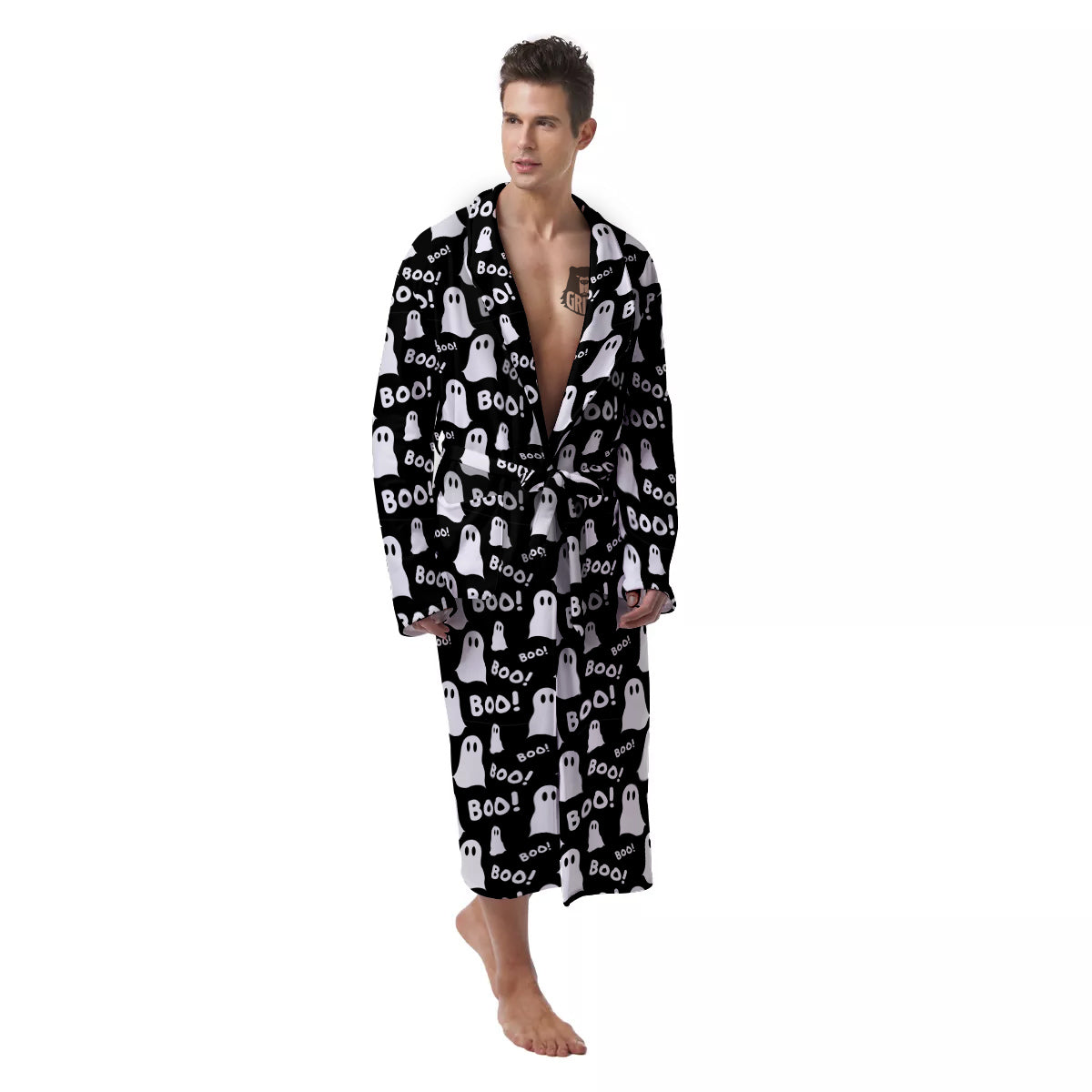 Ghost Cartoon Print Pattern Men's Robe-grizzshop