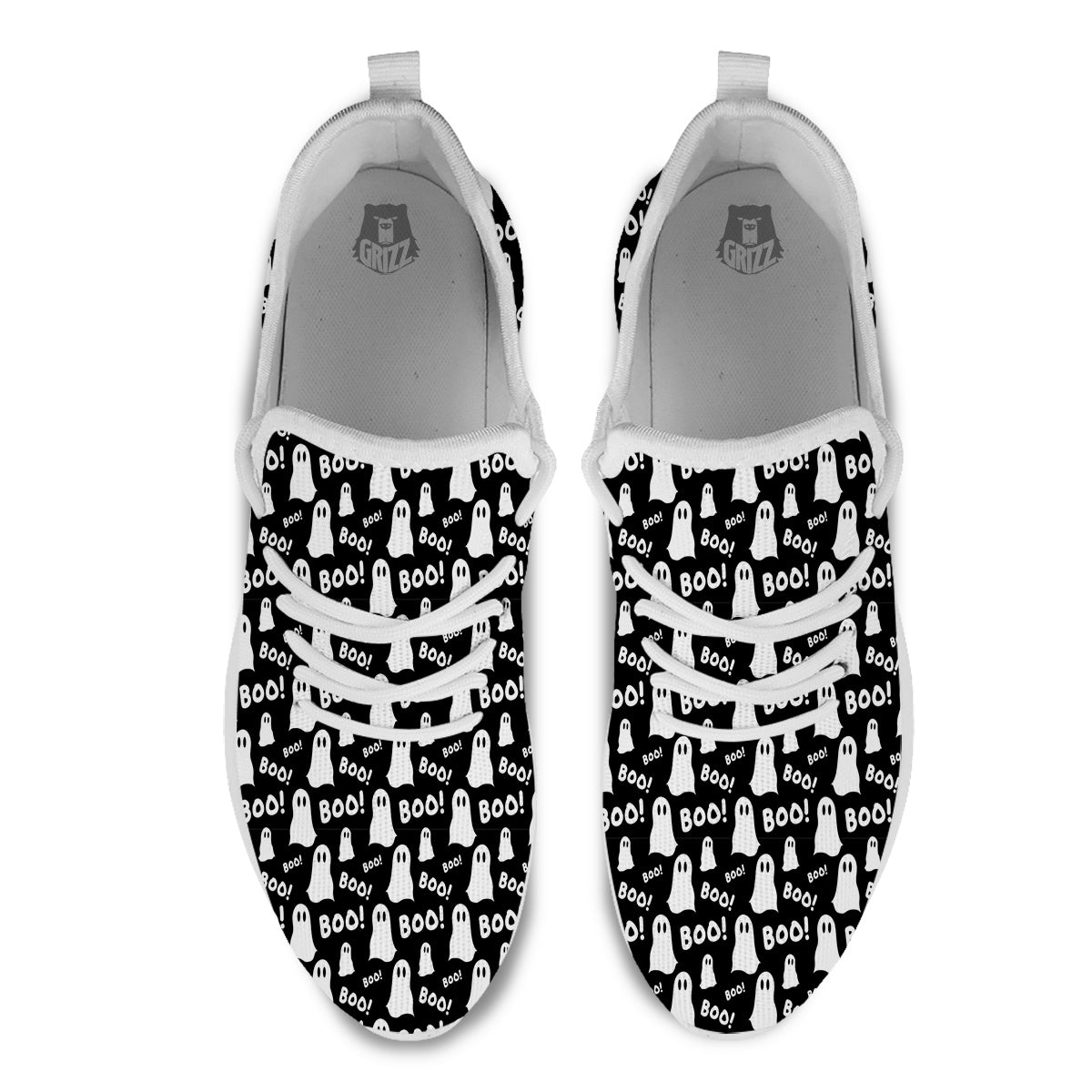 Ghost Cartoon Print Pattern White Athletic Shoes-grizzshop