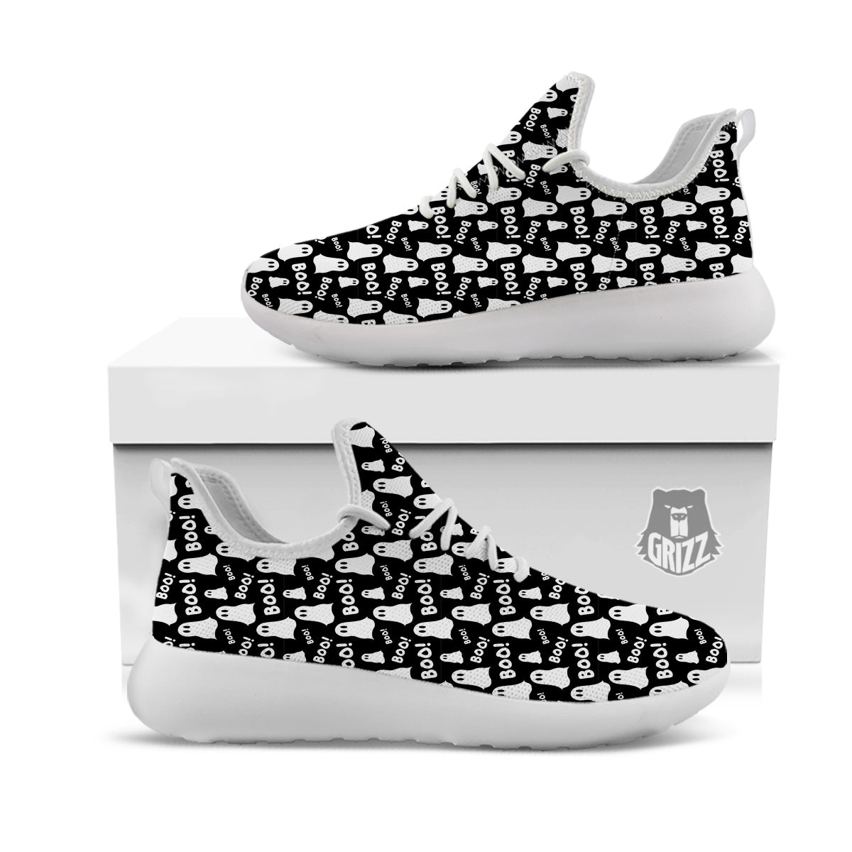 Ghost Cartoon Print Pattern White Athletic Shoes-grizzshop