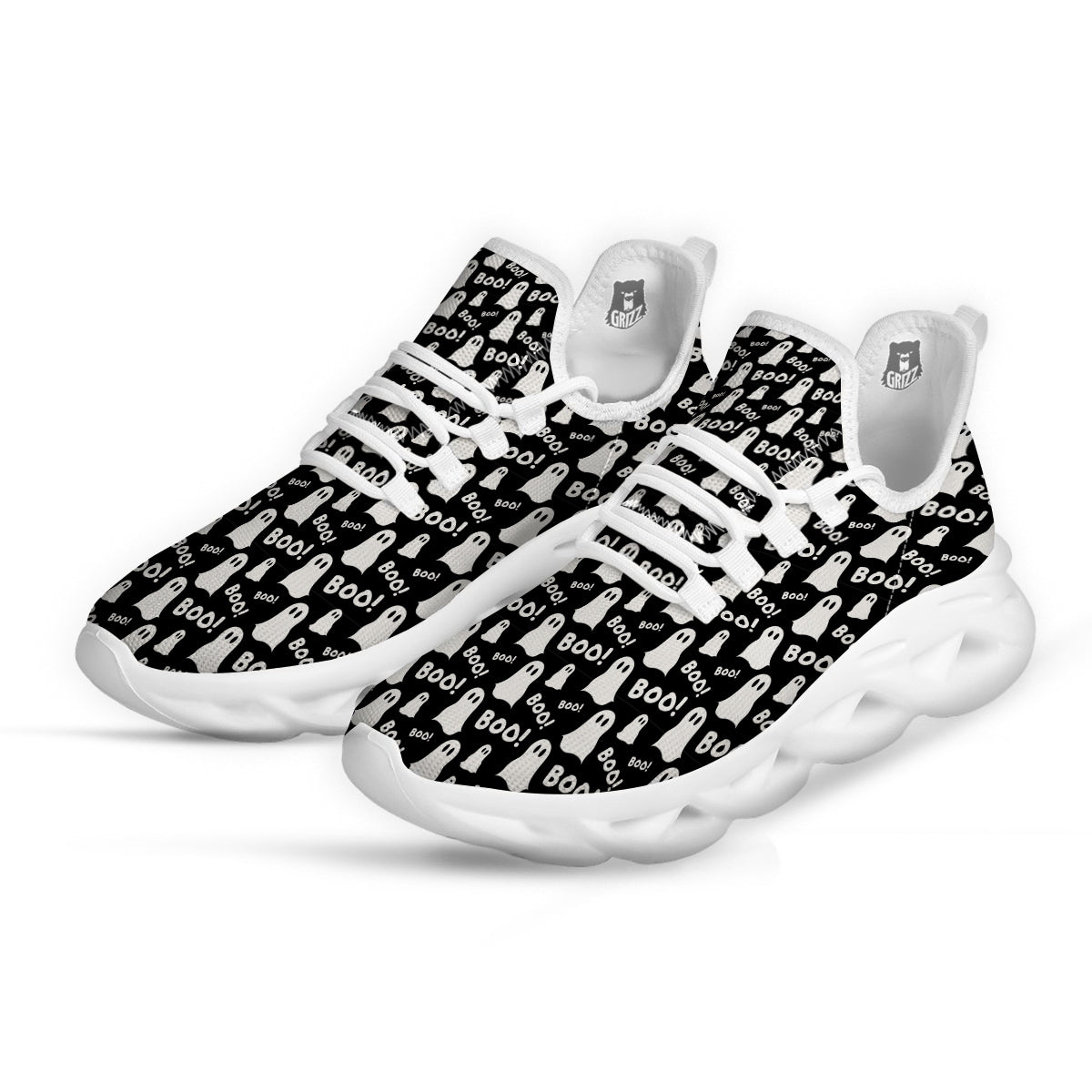 Ghost Cartoon Print Pattern White Running Shoes-grizzshop