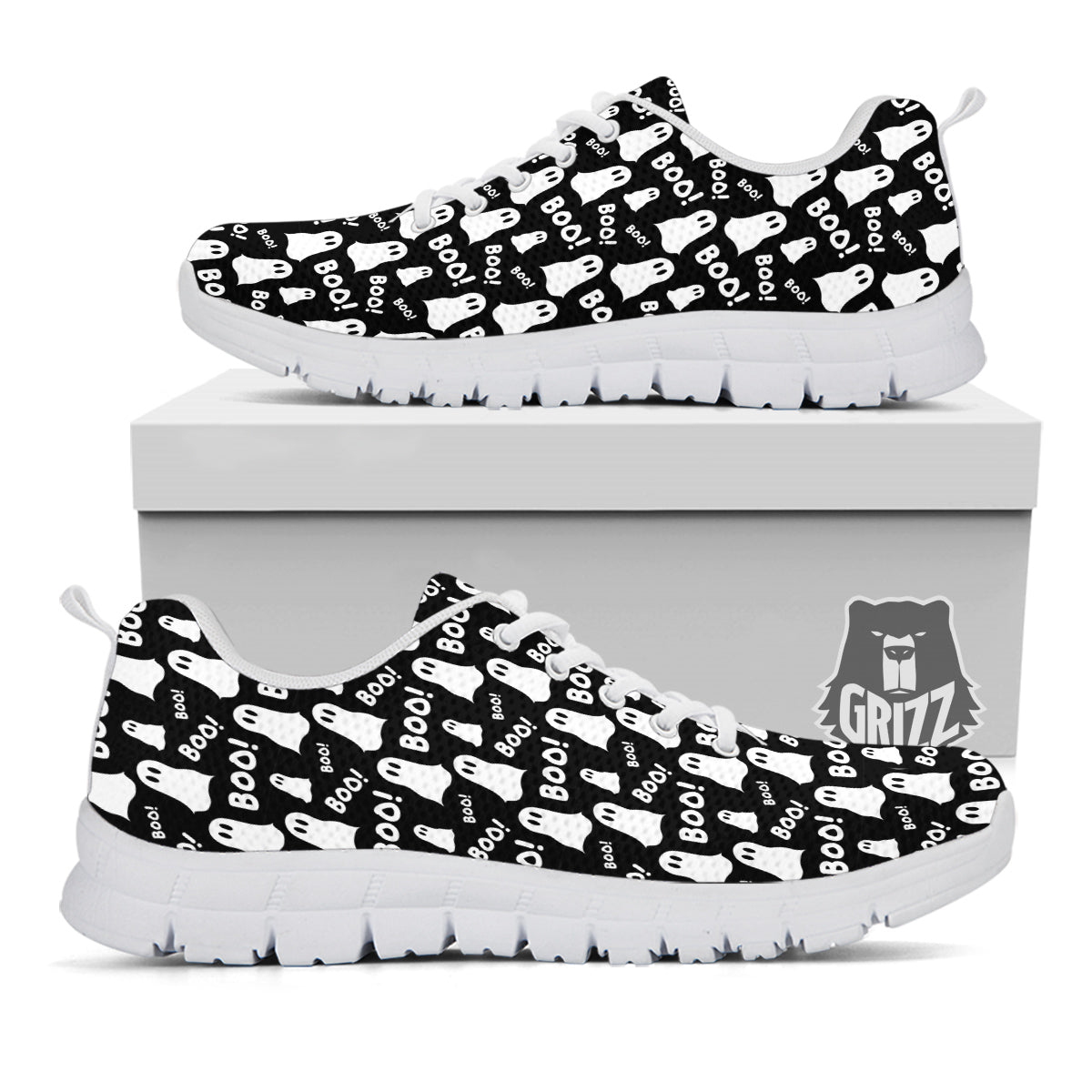 Ghost Cartoon Print Pattern White Sneaker-grizzshop