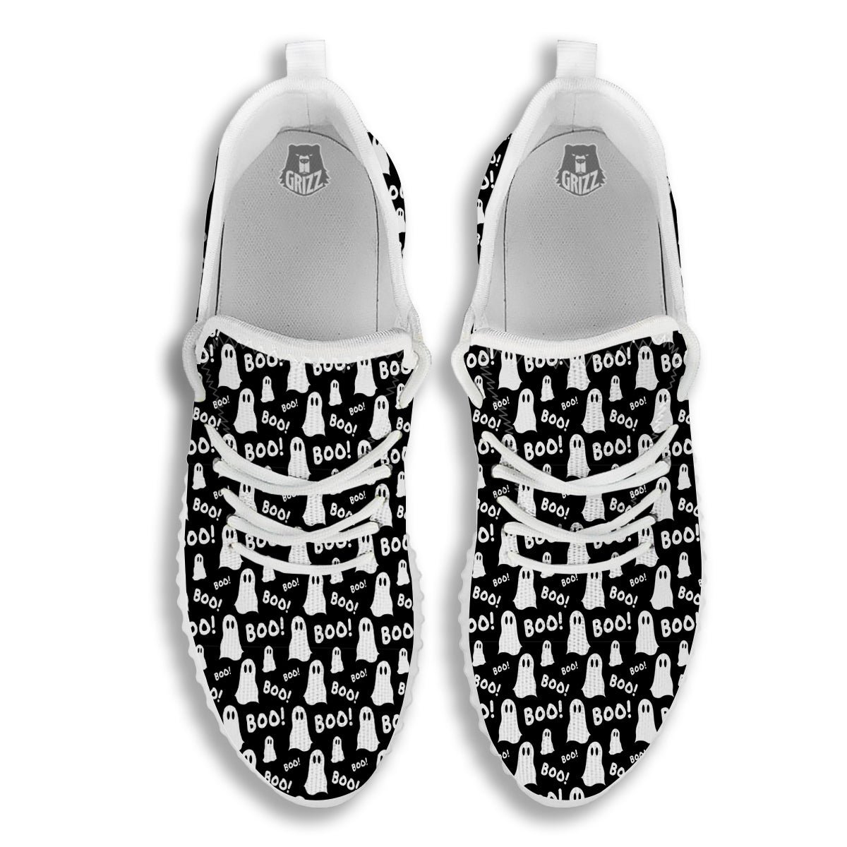 Ghost Cartoon Print Pattern White Walking Shoes-grizzshop