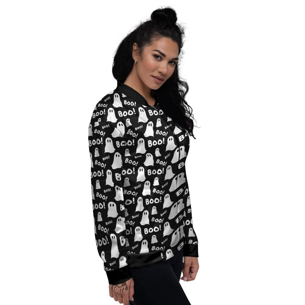 Ghost Cartoon Print Pattern Women's Bomber Jacket-grizzshop